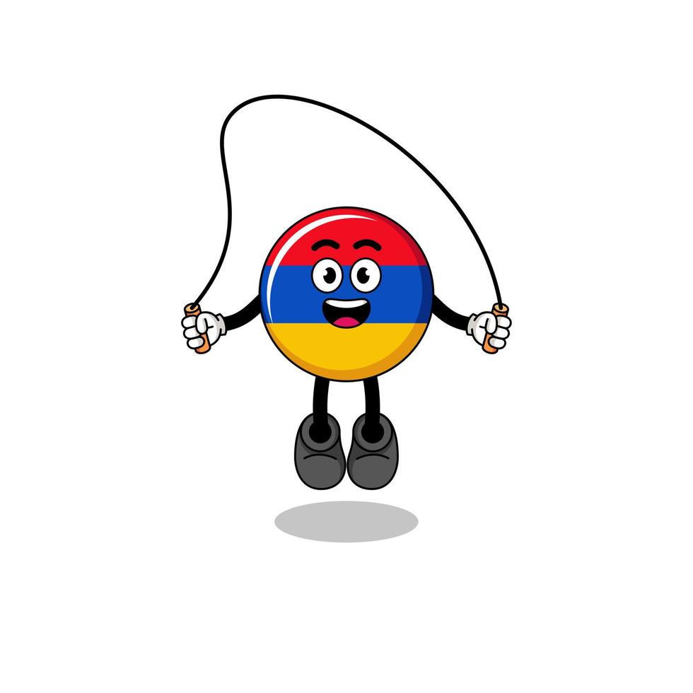 la caricatura de la mascota de la bandera de armenia está jugando a saltar la cuerda vector