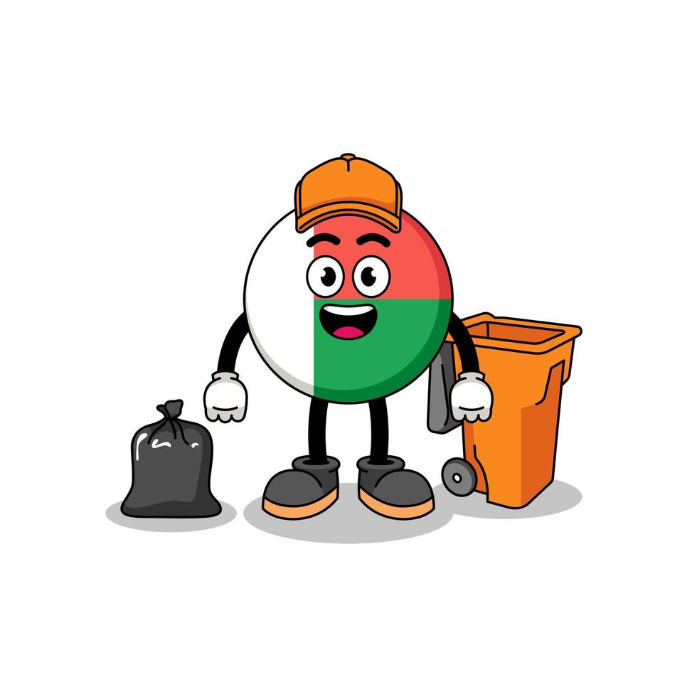 Illustration of madagascar flag cartoon as a garbage collector vector