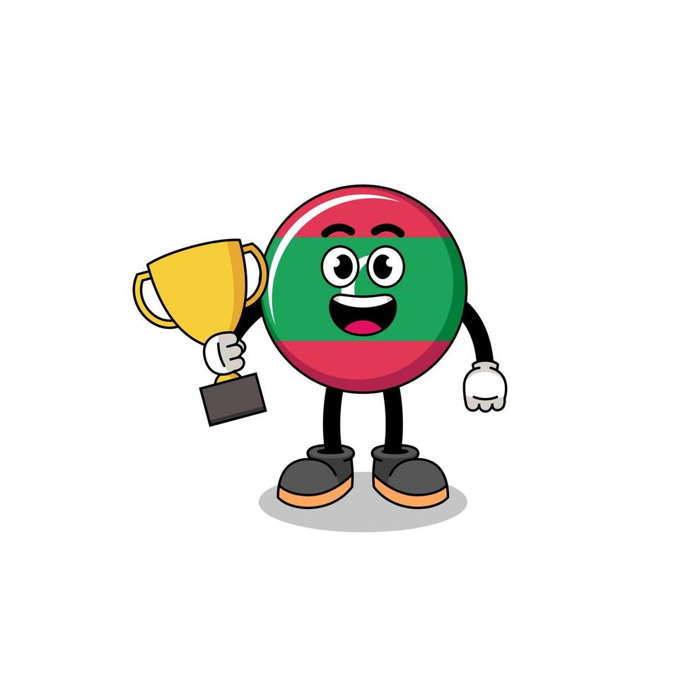 Cartoon mascot of maldives flag holding a trophy vector