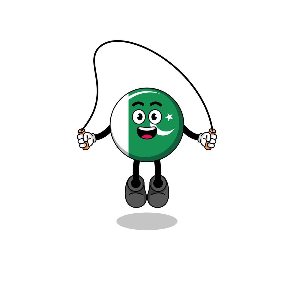 pakistan flag mascot cartoon is playing skipping rope vector