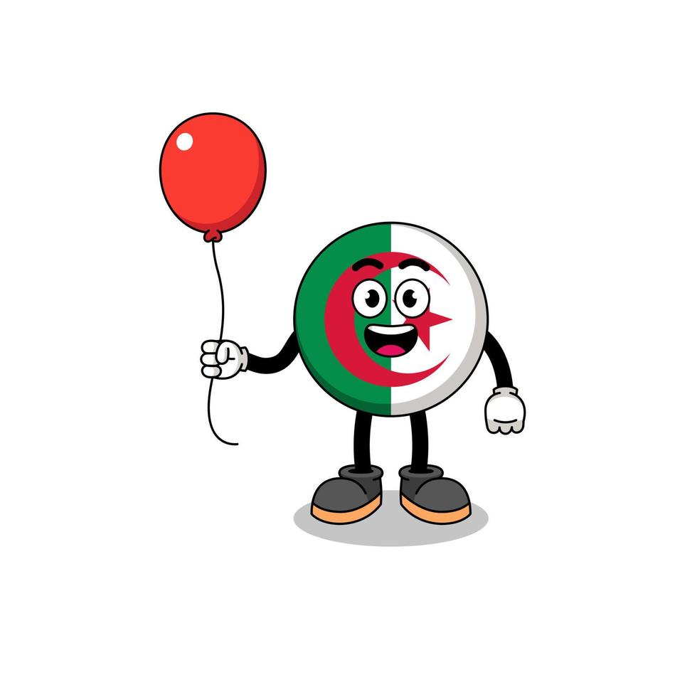 Cartoon of algeria flag holding a balloon vector