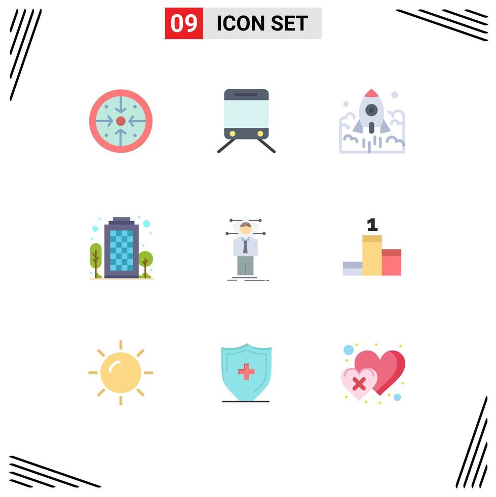 Modern Set of 9 Flat Colors and symbols such as living area city launch building entrepreneur Editable Vector Design Elements