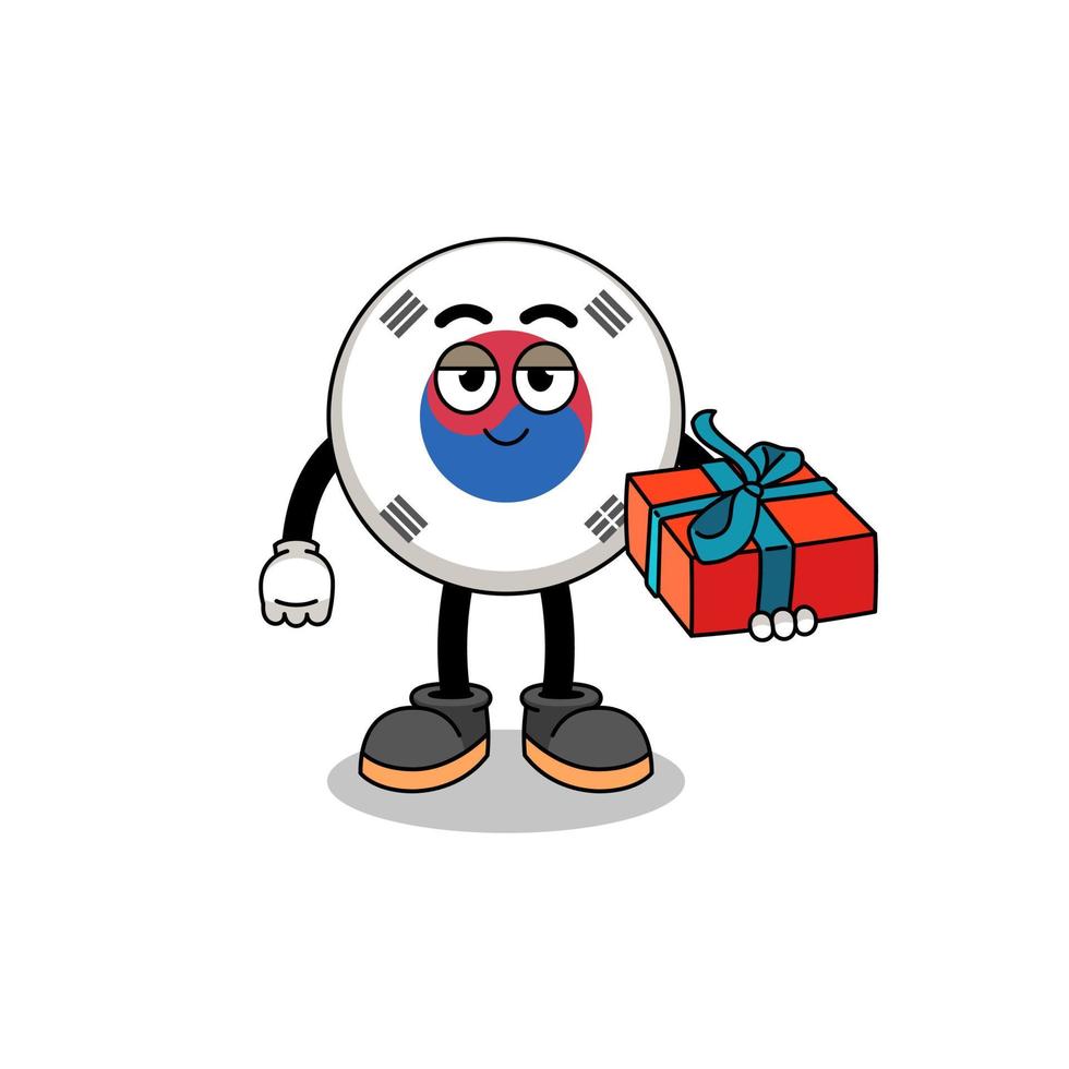 south korea flag mascot illustration giving a gift vector