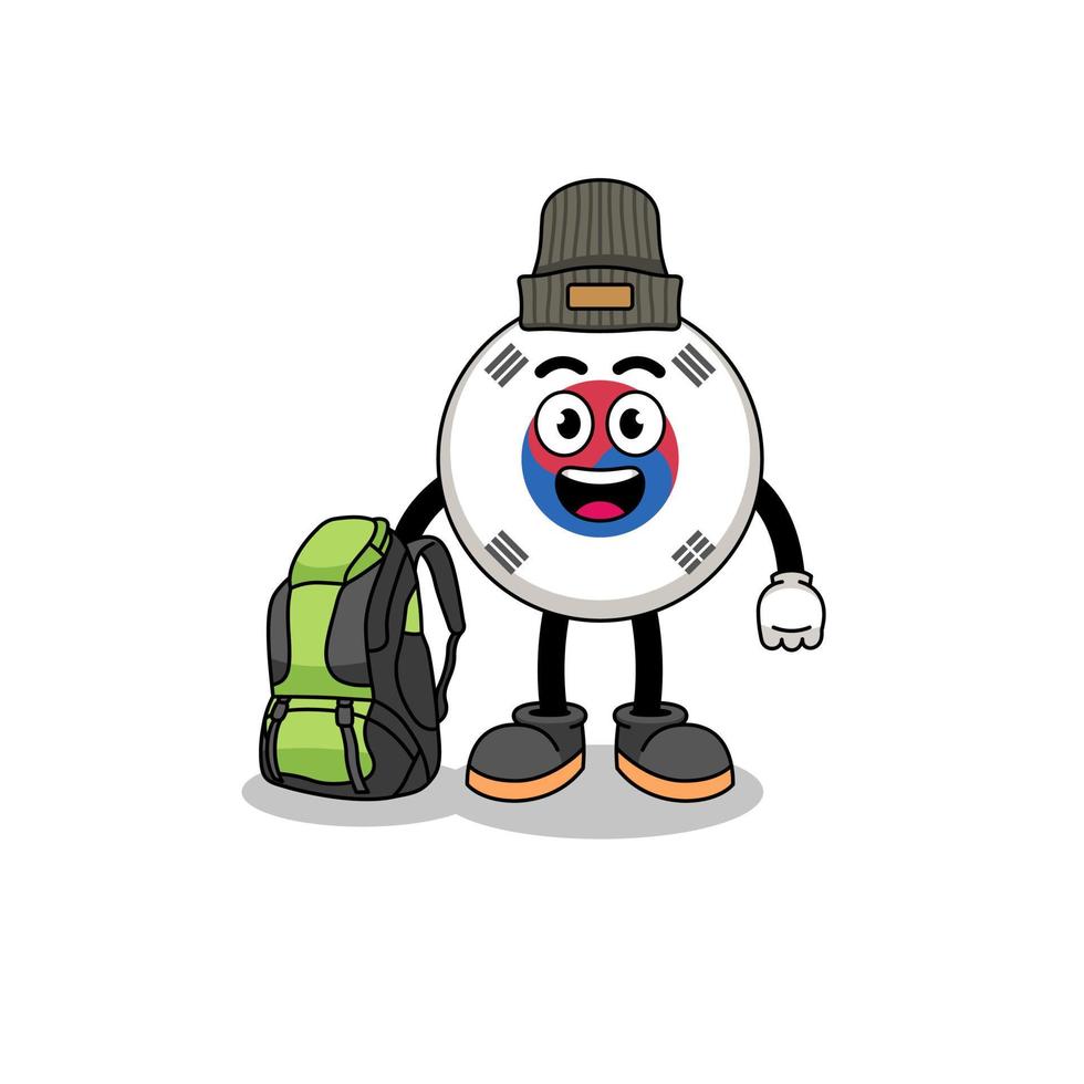 Illustration of south korea flag mascot as a hiker vector