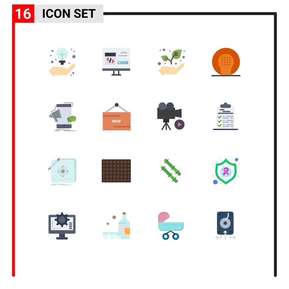 grupo universal de símbolos de iconos de 16 colores planos modernos de megáfono actividades de desarrollo de juegos paquete editable de elementos creativos de diseño de vectores