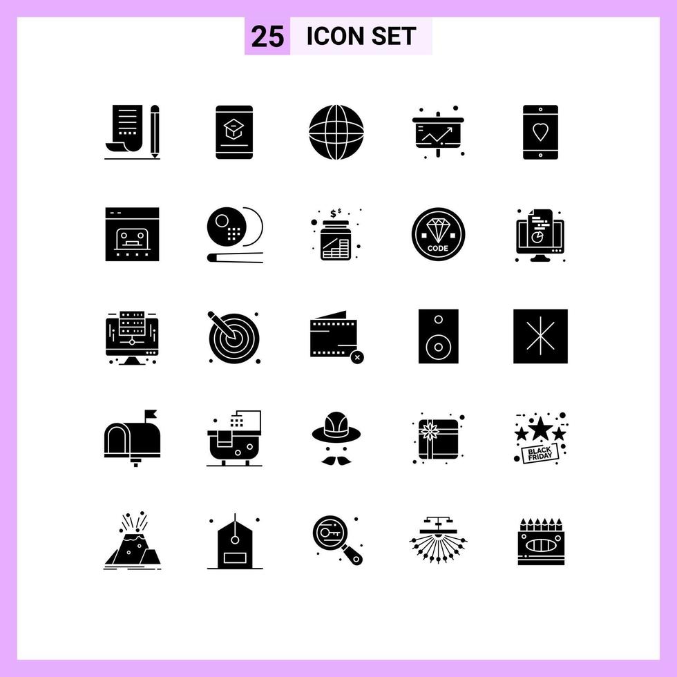 Set of 25 Vector Solid Glyphs on Grid for statistic model knowledge chart world Editable Vector Design Elements