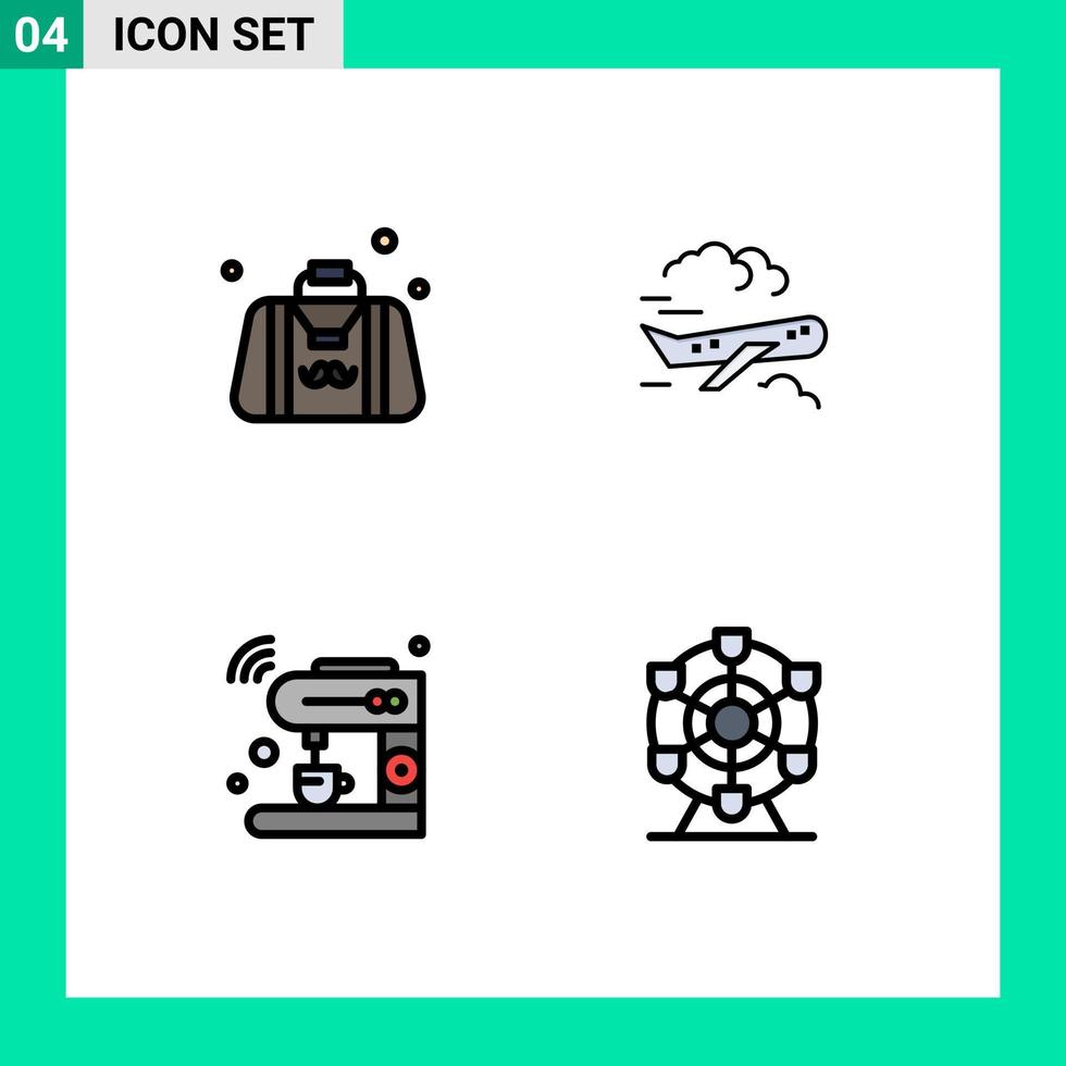 4 Thematic Vector Filledline Flat Colors and Editable Symbols of bag coffee fathers day plane iot Editable Vector Design Elements