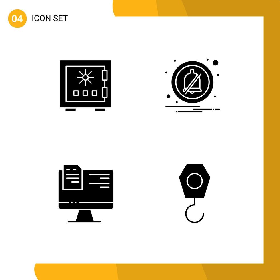4 Solid Glyph concept for Websites Mobile and Apps lock off protection security file Editable Vector Design Elements