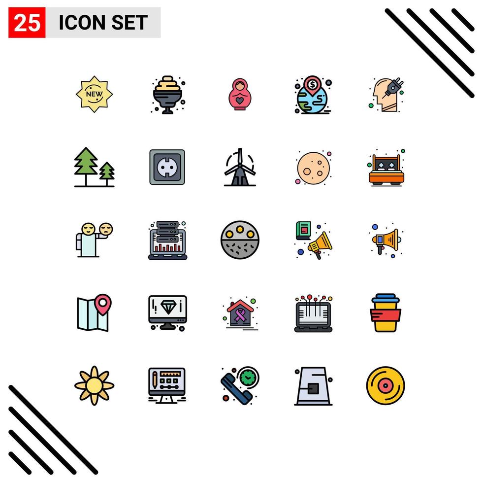 Group of 25 Filled line Flat Colors Signs and Symbols for mind head mother location investment Editable Vector Design Elements