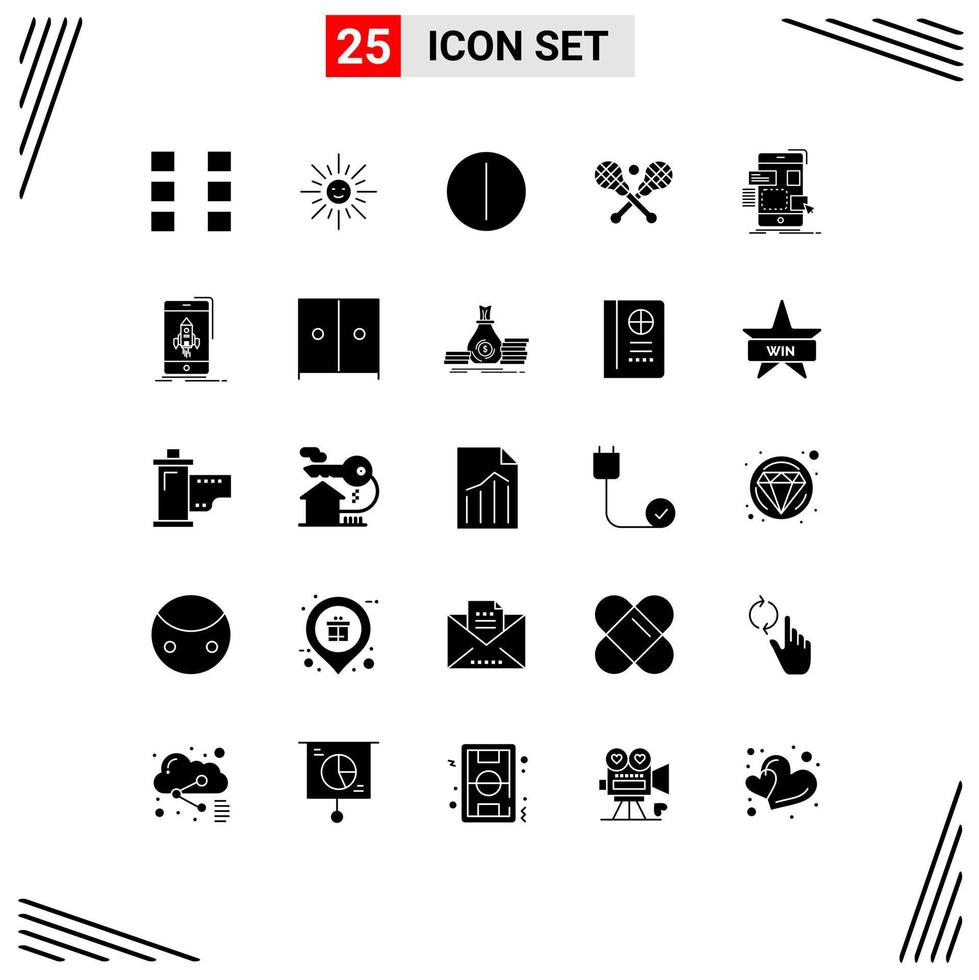Editable Vector Line Pack of 25 Simple Solid Glyphs of design drag on sticks lacrosse Editable Vector Design Elements