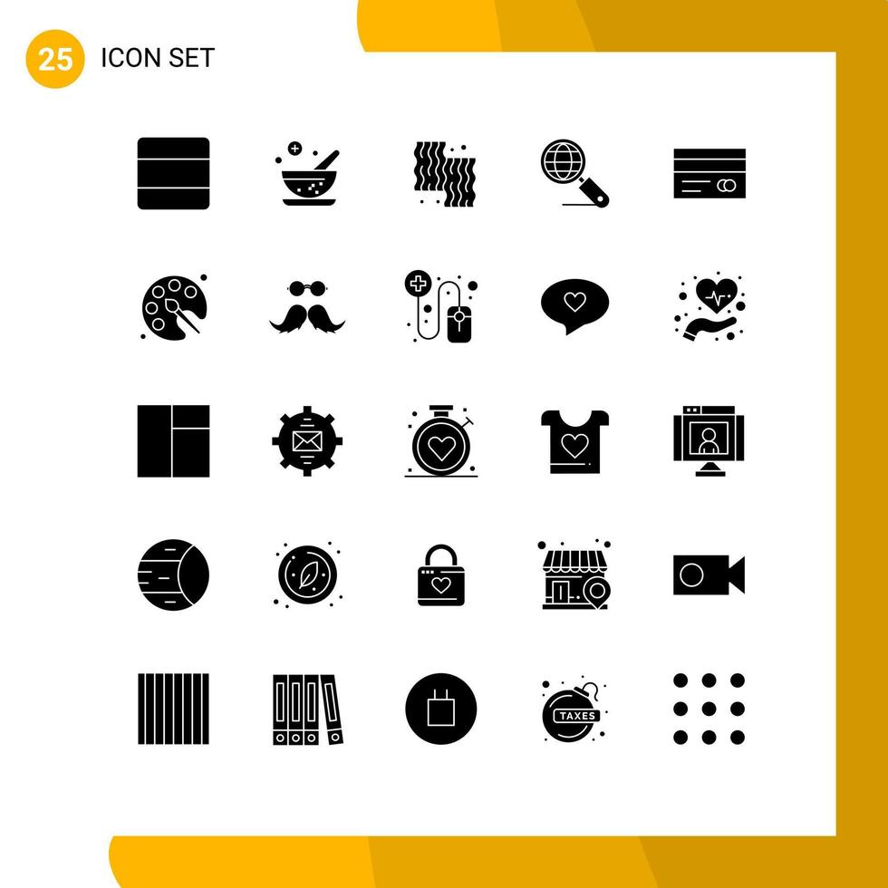 Universal Icon Symbols Group of 25 Modern Solid Glyphs of card seo beef search globe Editable Vector Design Elements