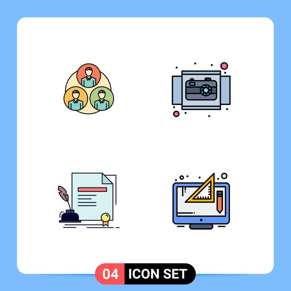 Mobile Interface Filledline Flat Color Set of 4 Pictograms of staff contract circle ecommerce document Editable Vector Design Elements