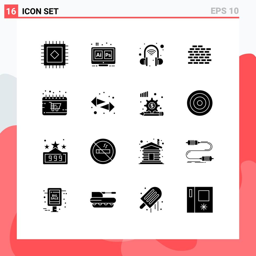 16 Solid Glyph concept for Websites Mobile and Apps shop cyber technology trolley bricks Editable Vector Design Elements