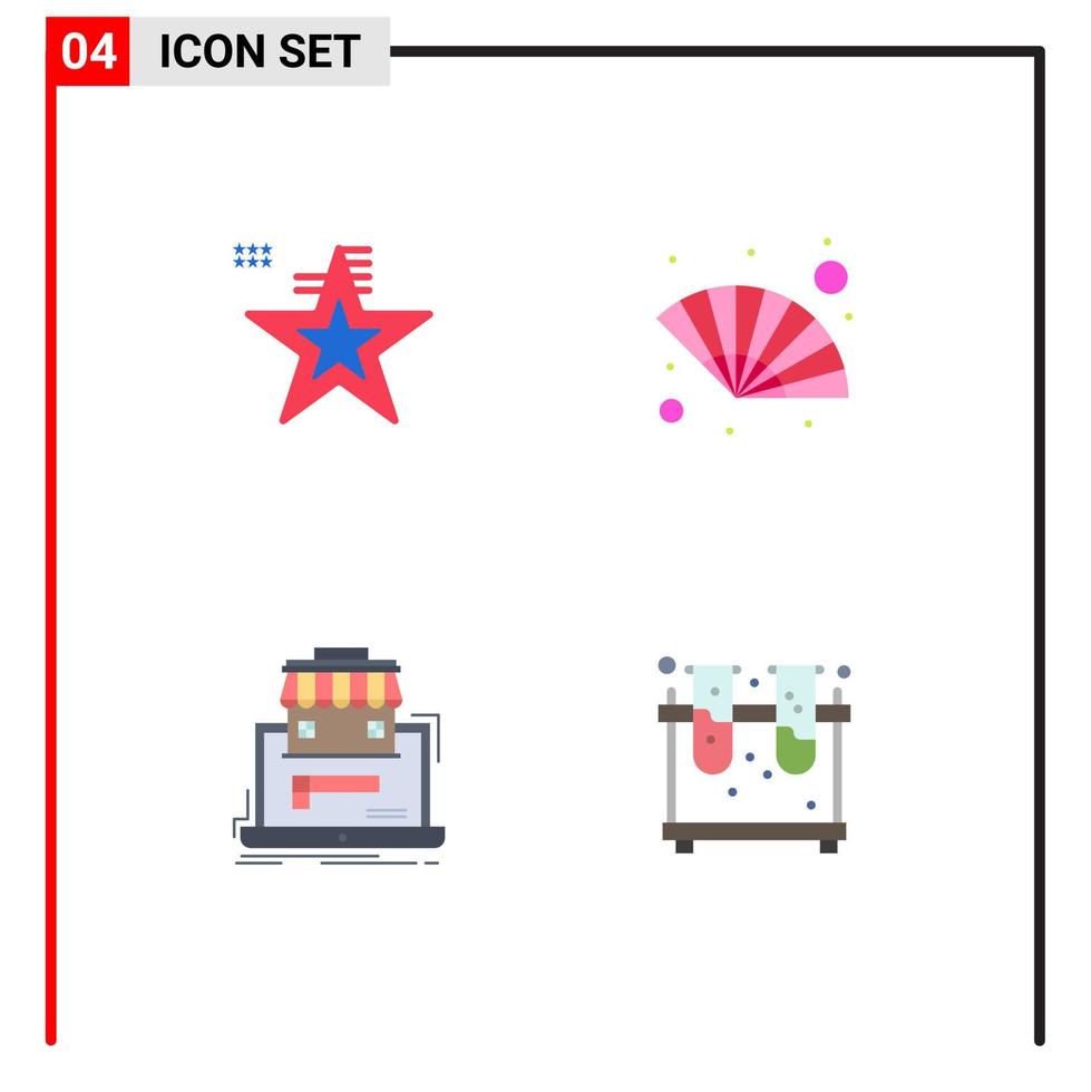 Set of 4 Commercial Flat Icons pack for star marketplace usa gras data Editable Vector Design Elements