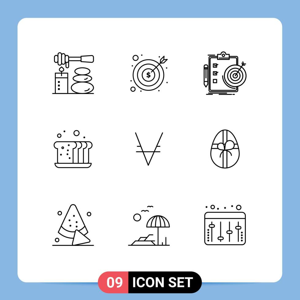 conjunto moderno de 9 contornos y símbolos como elementos de diseño de vectores editables de objetivo de panadería de dinero para hornear alimentos