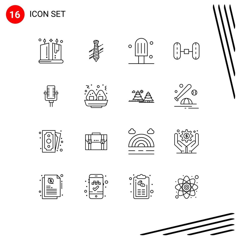 Mobile Interface Outline Set of 16 Pictograms of record microphone interview car wheel alignment Editable Vector Design Elements