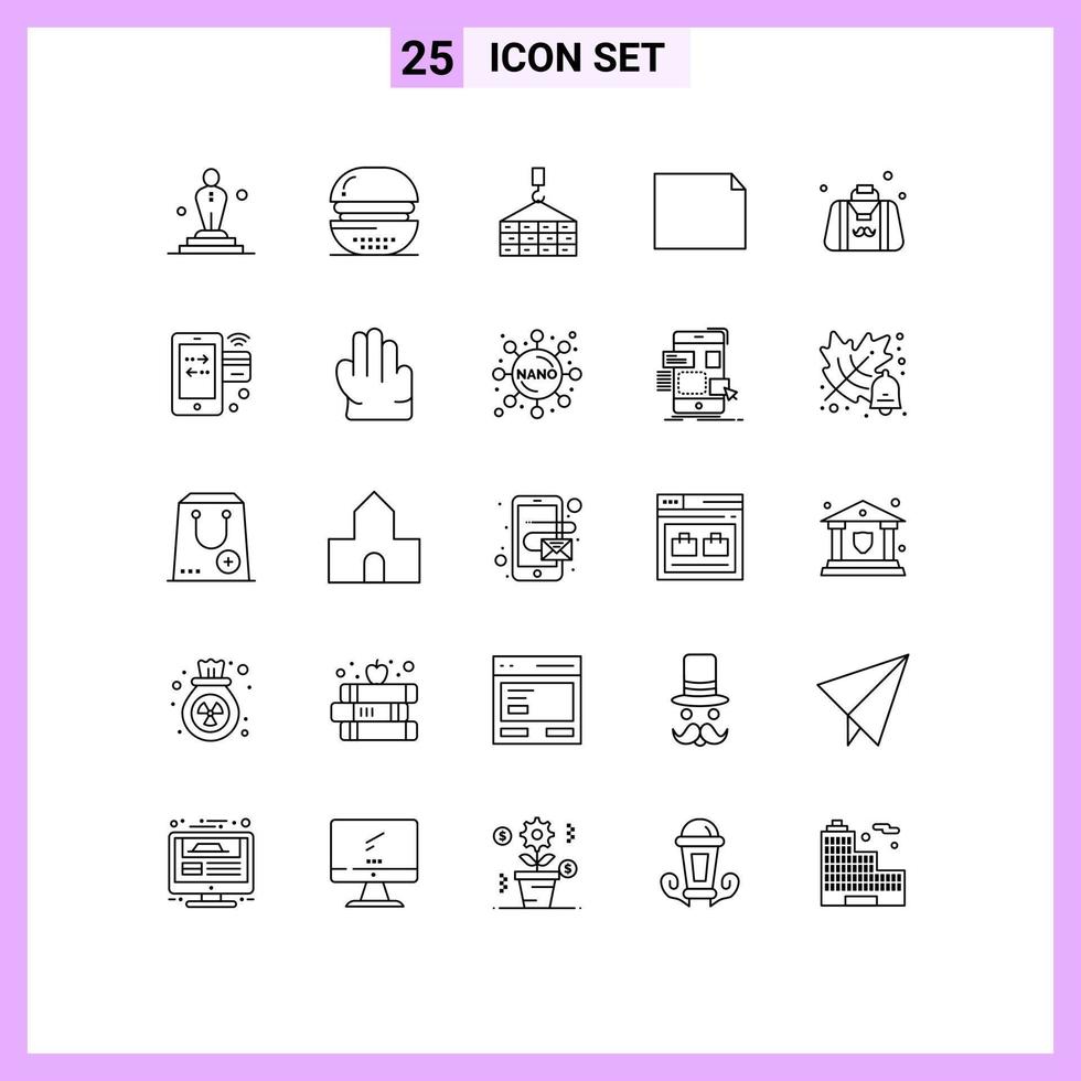 Set of 25 Modern UI Icons Symbols Signs for dad landscape meal file crane Editable Vector Design Elements