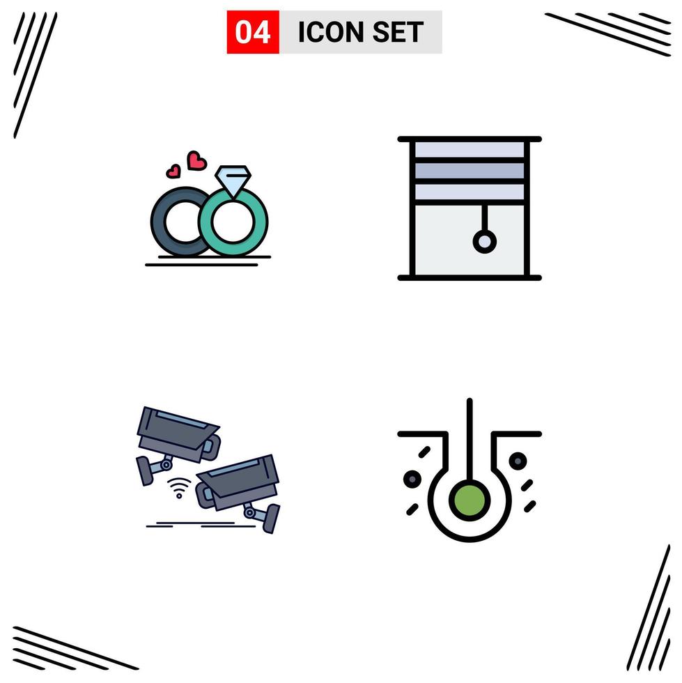 Pictogram Set of 4 Simple Filledline Flat Colors of ring cctv love interior security Editable Vector Design Elements