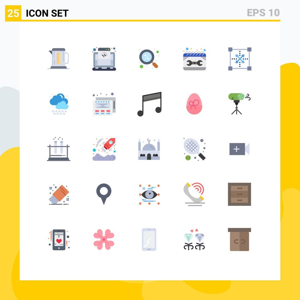 Mobile Interface Flat Color Set of 25 Pictograms of coding repair discount maintenance calendar Editable Vector Design Elements
