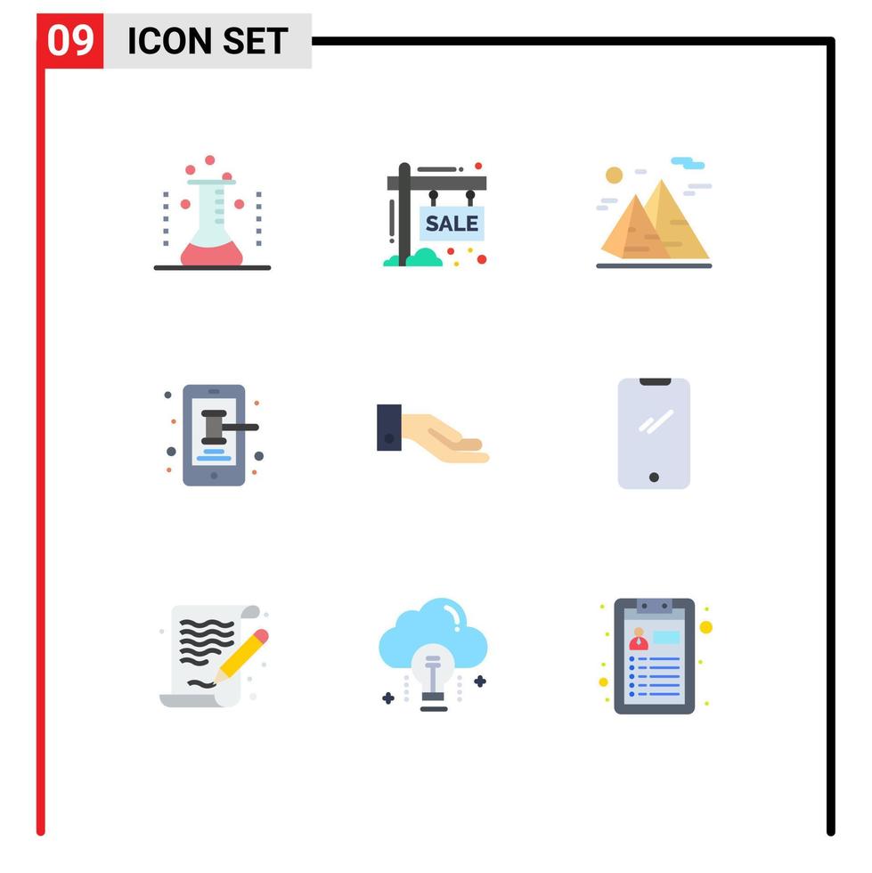 Set of 9 Modern UI Icons Symbols Signs for smartphone mobile sign travel nature Editable Vector Design Elements