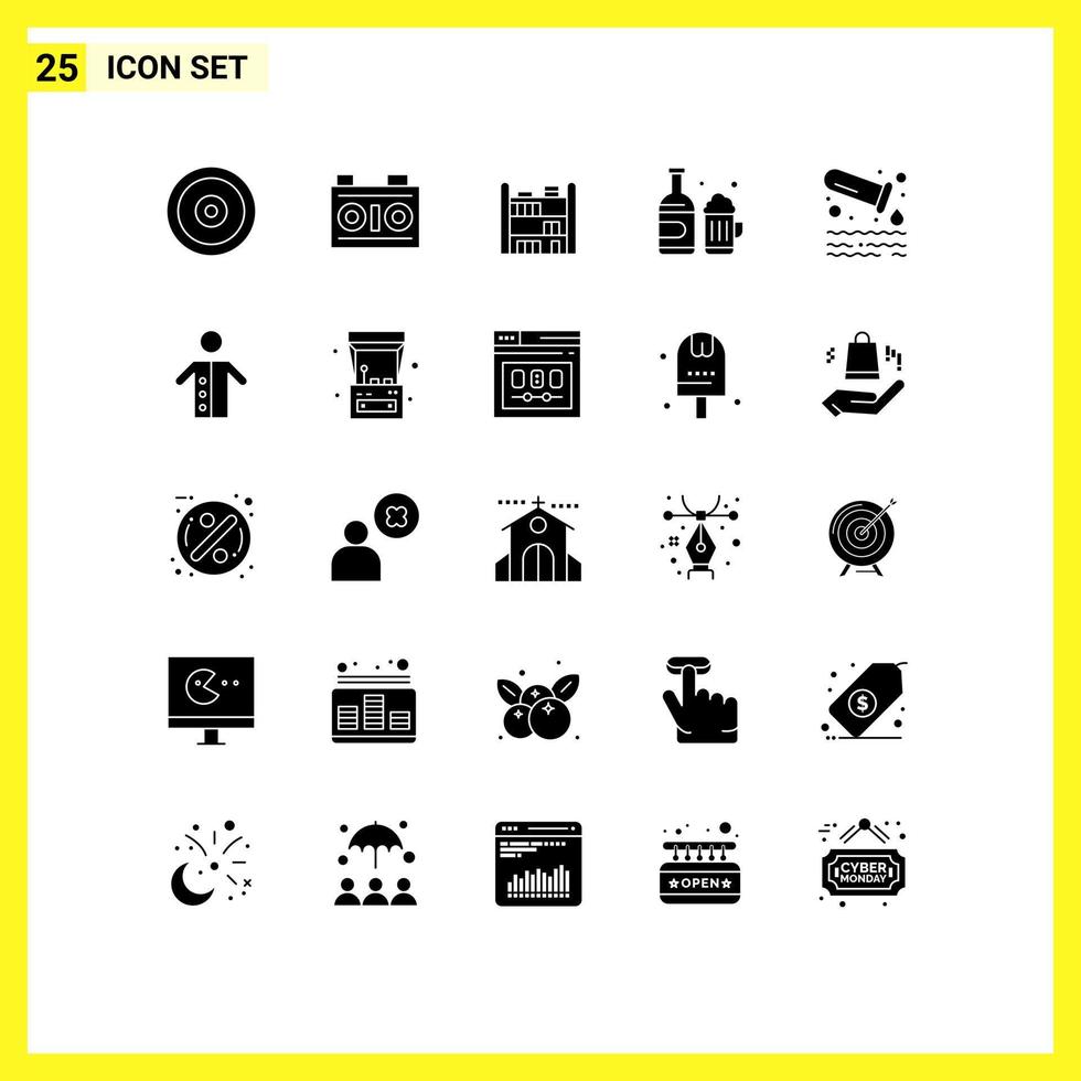 Solid Glyph Pack of 25 Universal Symbols of tube gas home canada beer Editable Vector Design Elements