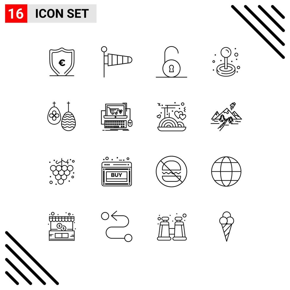 16 Outline concept for Websites Mobile and Apps egg celebration unlocked play fun Editable Vector Design Elements