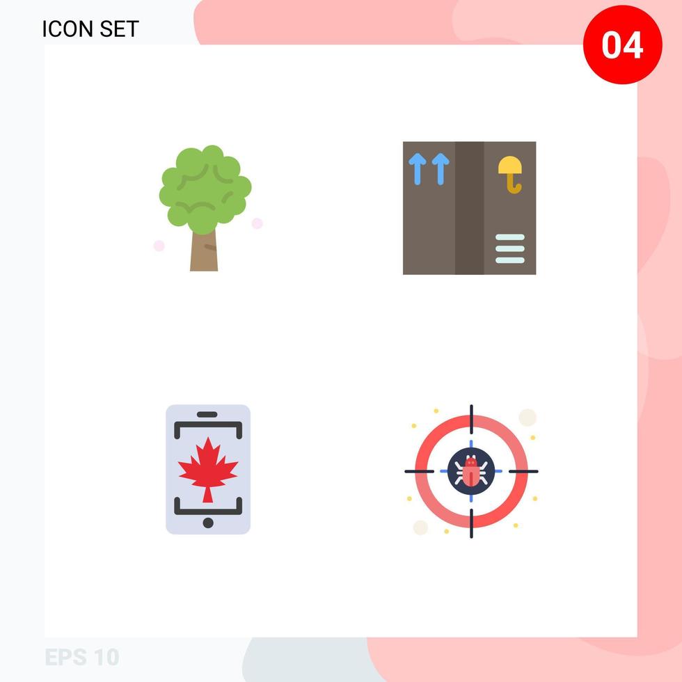 paquete de 4 signos y símbolos de iconos planos modernos para medios de impresión web como elementos de diseño de vectores editables de crimen de paquete de naturaleza de Canadá árbol