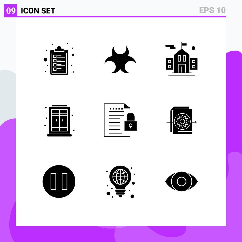 Modern Set of 9 Solid Glyphs and symbols such as paper file flag document window Editable Vector Design Elements