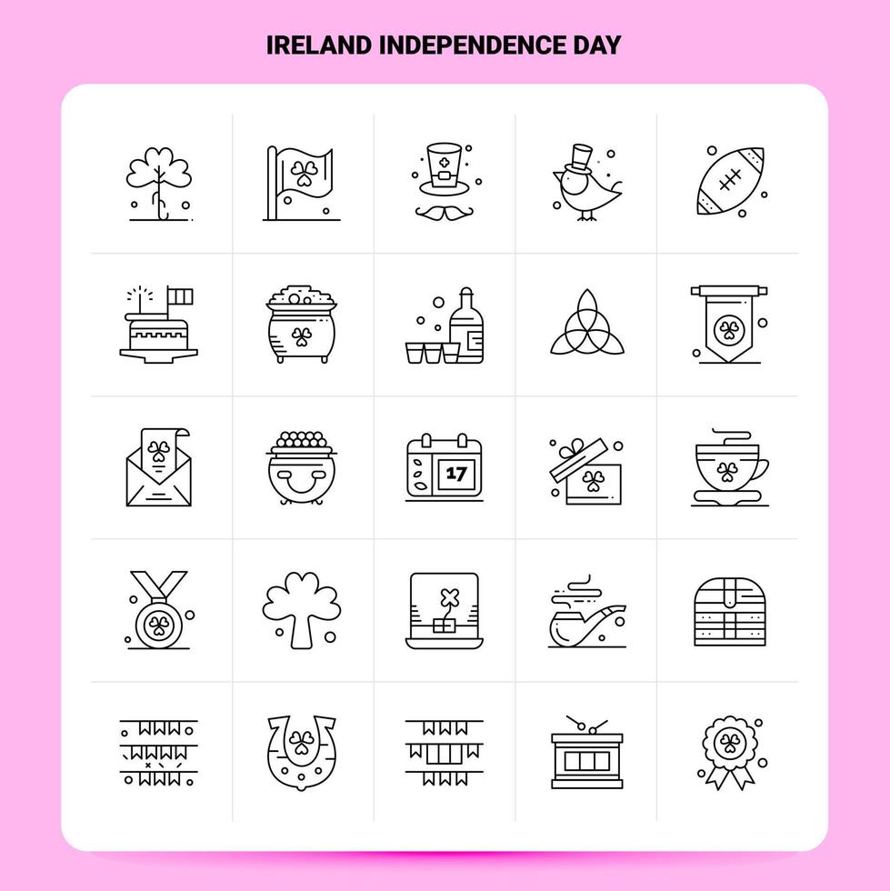 OutLine 25 Ireland Independence Day Icon set Vector Line Style Design Black Icons Set Linear pictogram pack Web and Mobile Business ideas design Vector Illustration