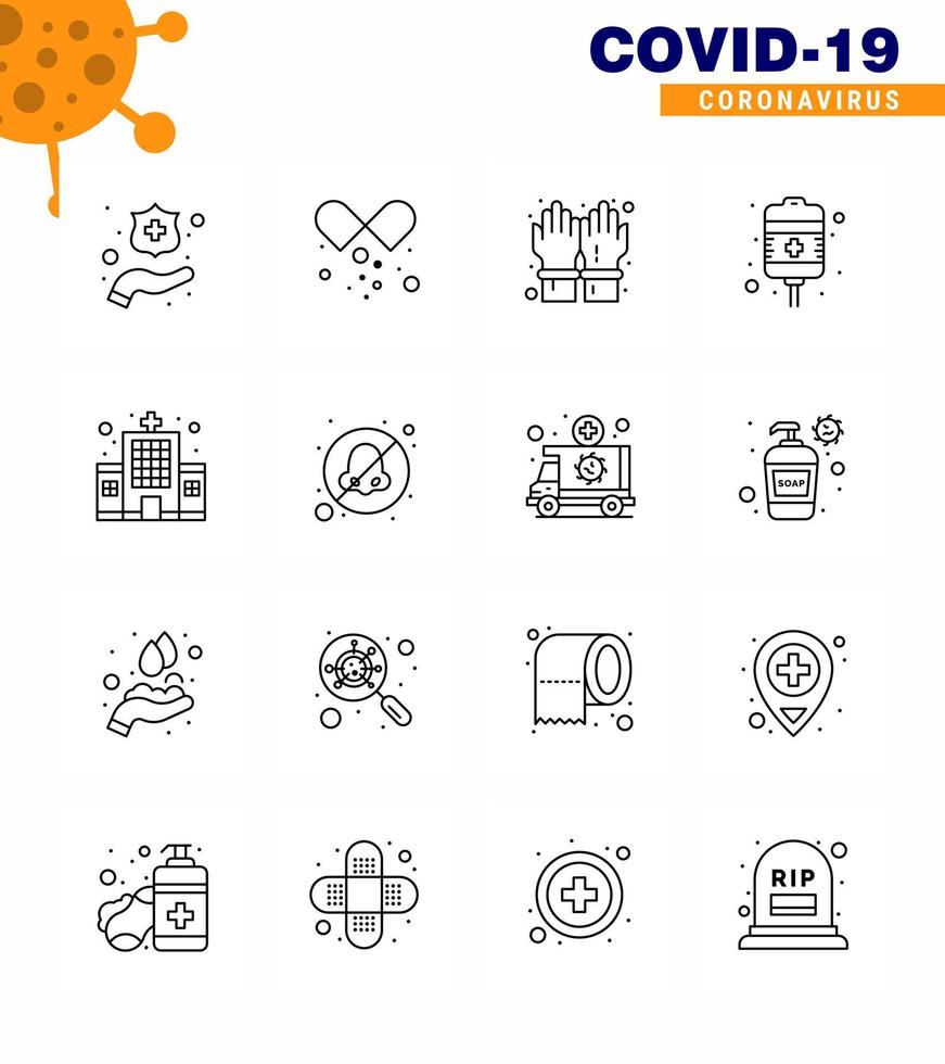 16 Line viral Virus corona icon pack such as clinic health care hand health care recovery viral coronavirus 2019nov disease Vector Design Elements