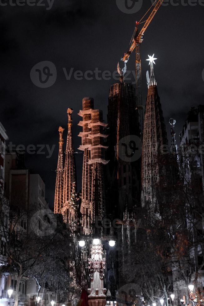 Night view of the La Sagrada Familia cathedral. Impressive cathedral photo