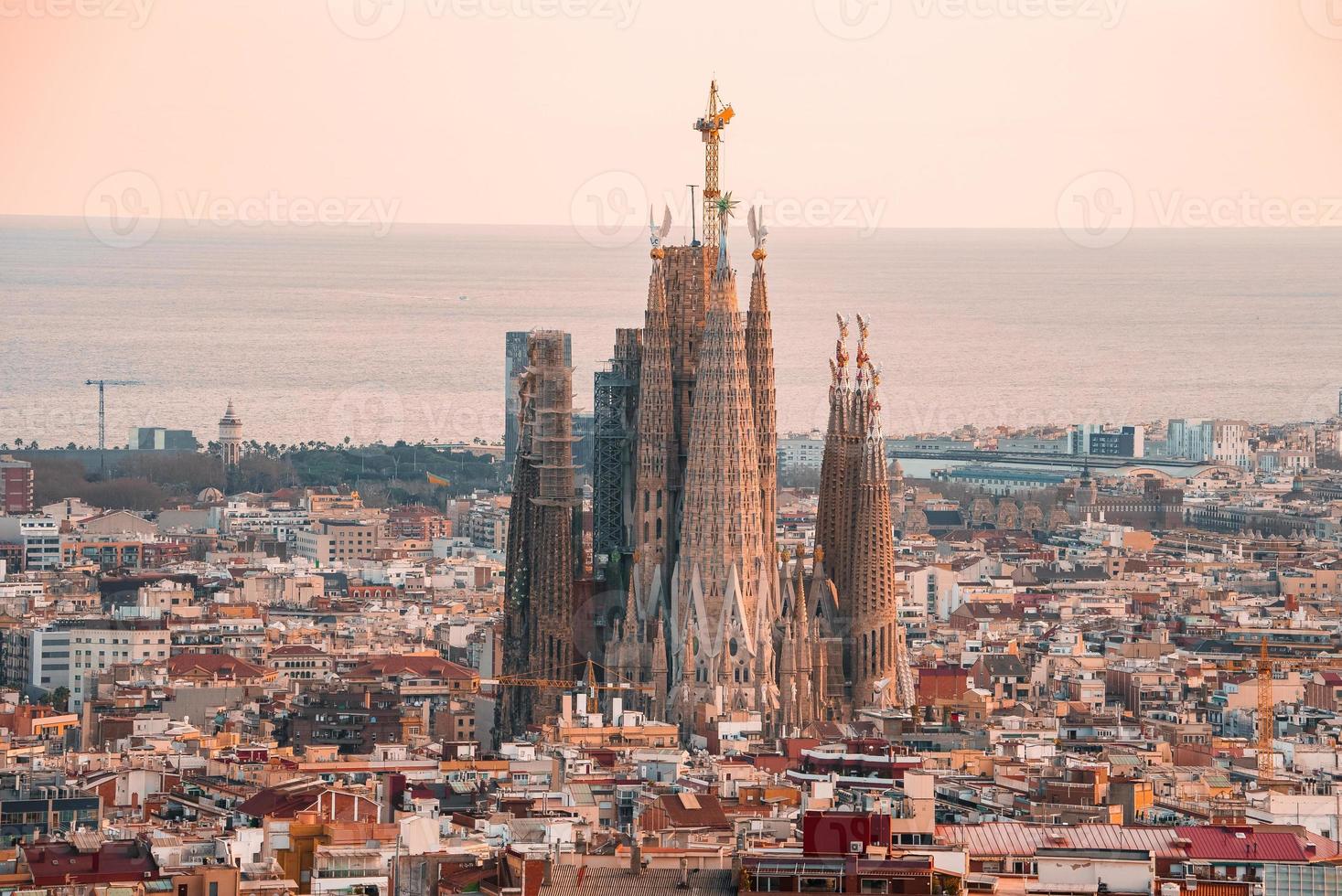 Beautiful aerial view of the Barcelona city with a Sagrada Familia photo