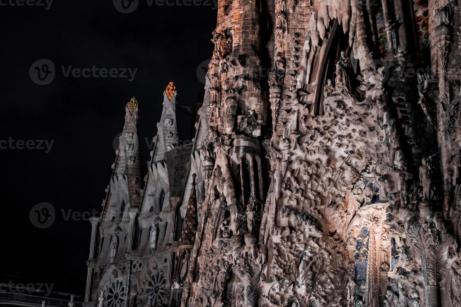 Night view of the La Sagrada Familia cathedral. Impressive cathedral photo