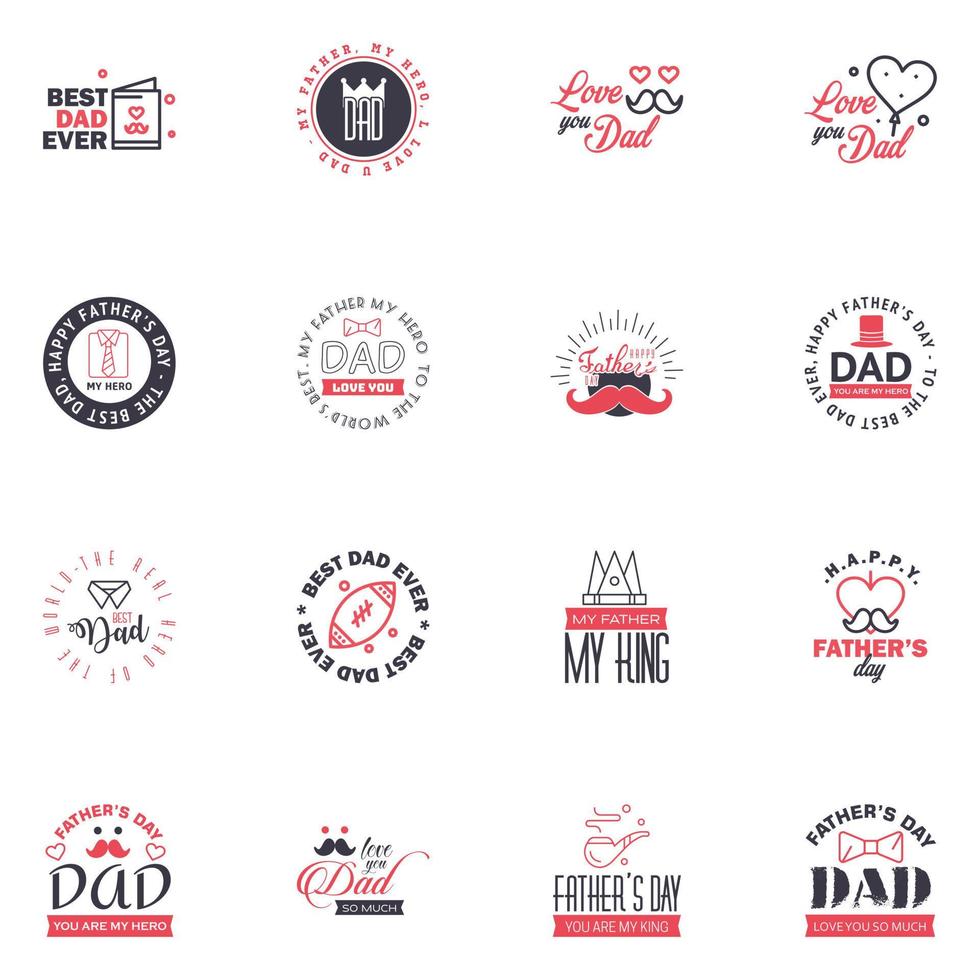 Happy fathers day 16 Black and Pink typography set Vector emblems Lettering for greeting cards banners tshirt design You are the best dad Editable Vector Design Elements