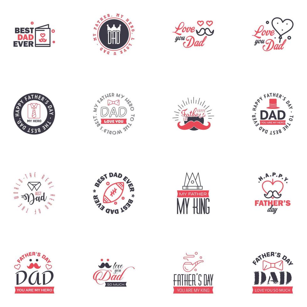 feliz día del padre 16 tipografía negra y rosa conjunto emblemas vectoriales letras para tarjetas de felicitación pancartas diseño de camiseta eres el mejor padre elementos de diseño vectorial editables vector