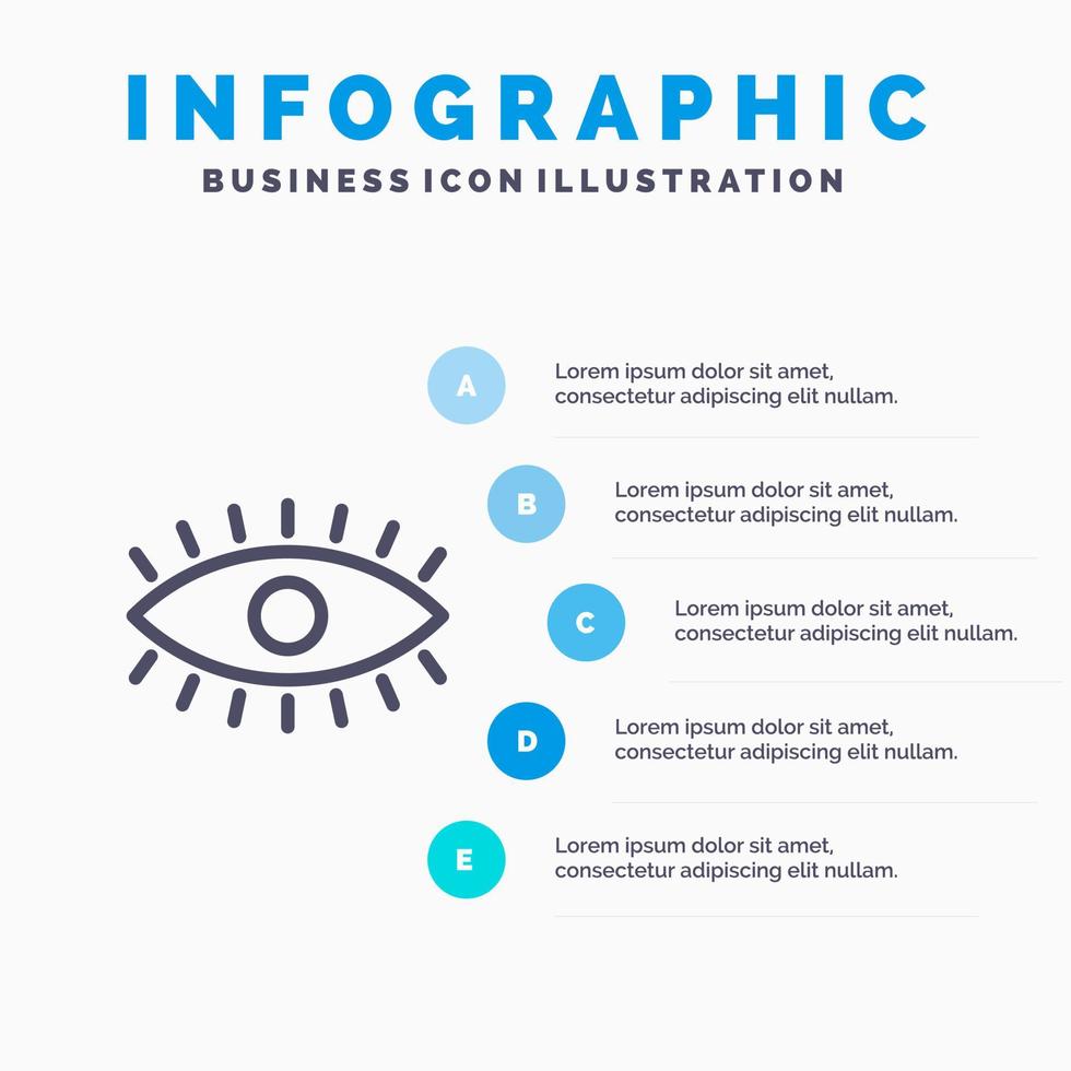 icono de línea de diseño de reloj de ojos con fondo de infografía de presentación de 5 pasos vector