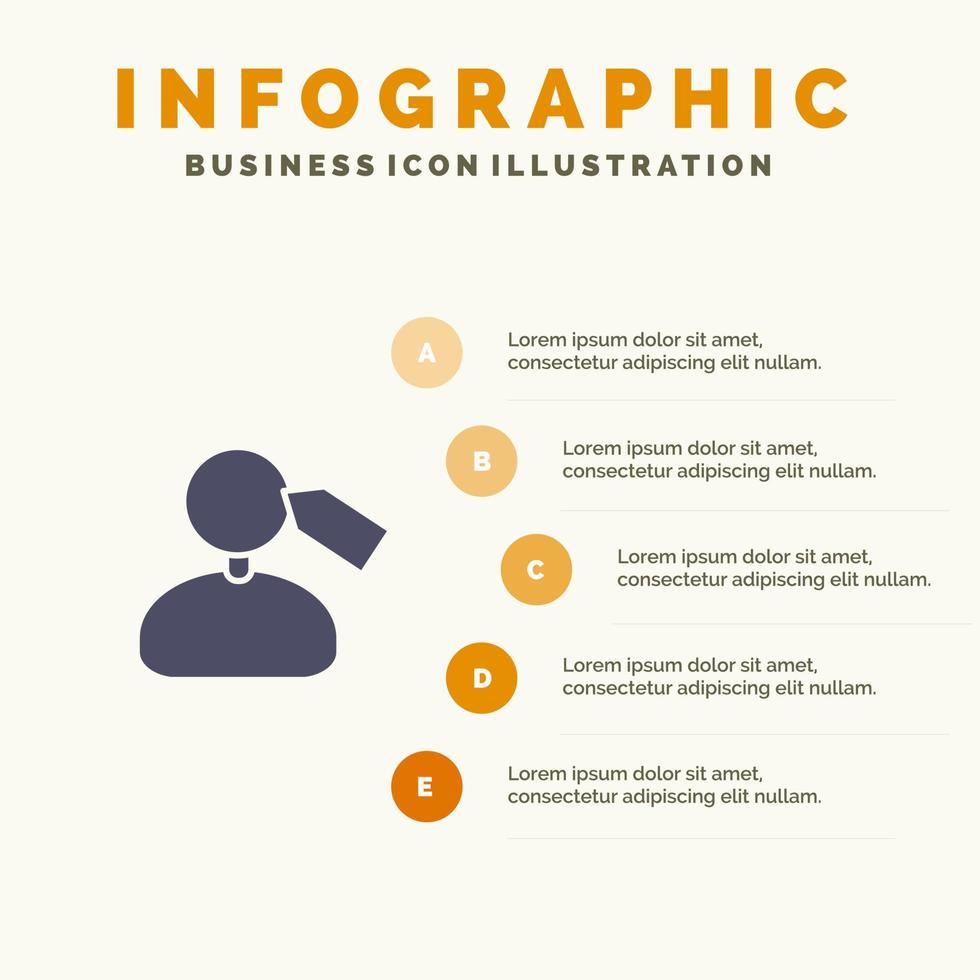 etiqueta marca melena trabajo sólido icono infografía 5 pasos presentación antecedentes vector