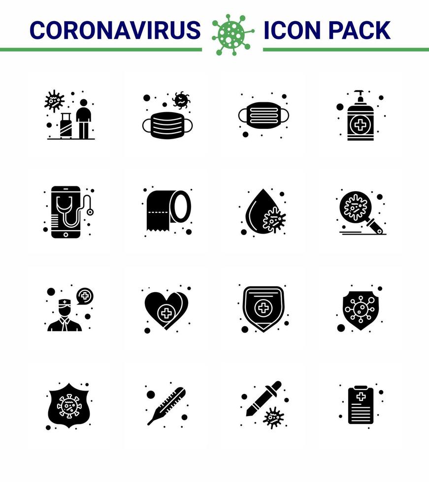 icono de conciencia de coronavirus 16 iconos negros de glifo sólido icono incluido seguridad médica en línea cuidado de la salud coronavirus viral 2019nov elementos de diseño de vectores de enfermedades