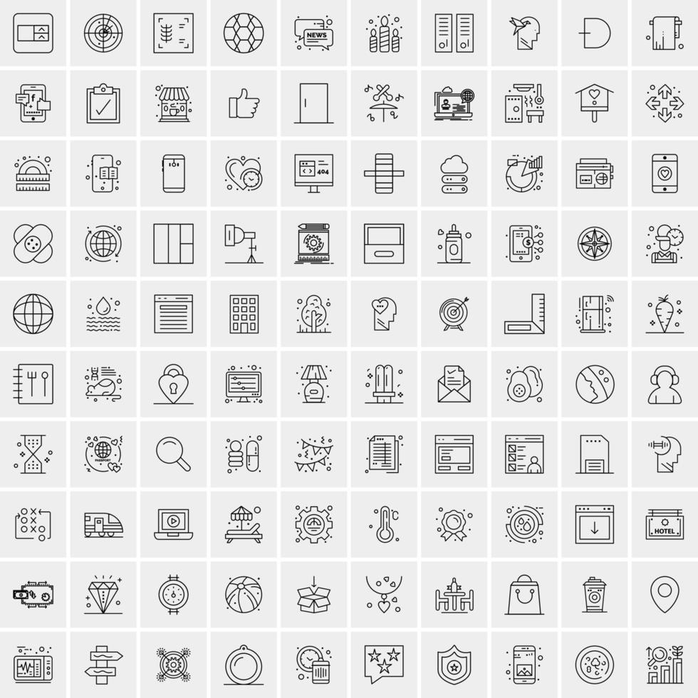 100 Universal Black Line Icons on White Background vector