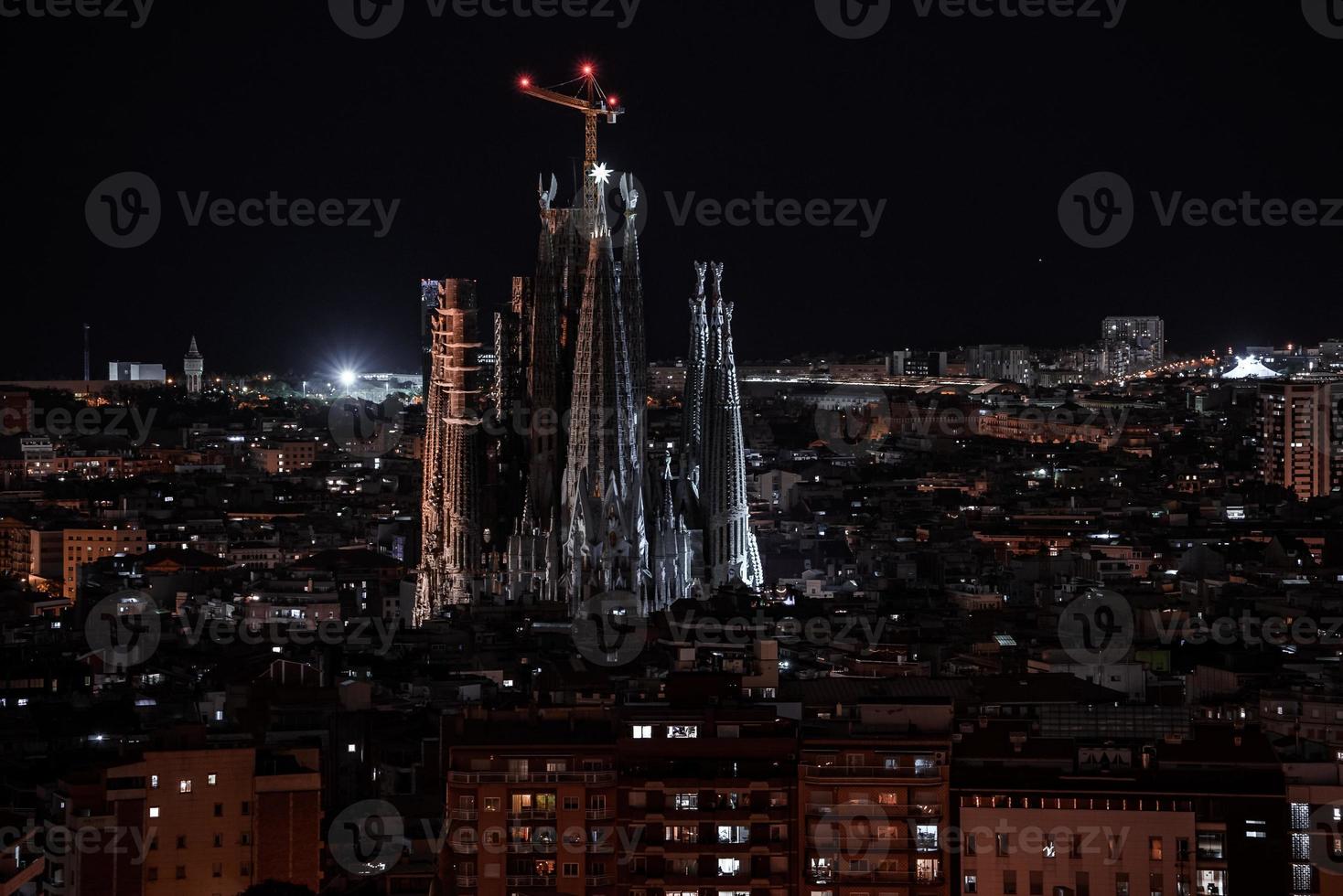 Night view of the La Sagrada Familia cathedral. Impressive cathedral photo