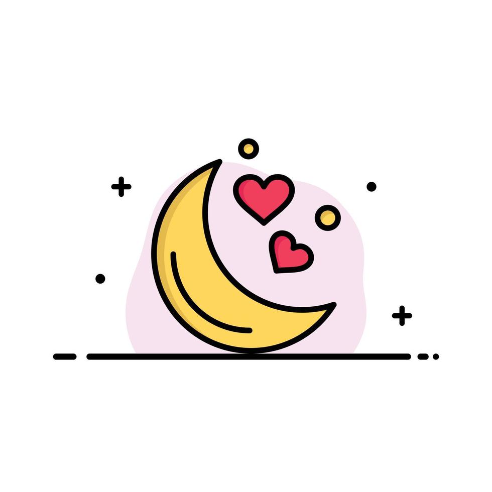 luna noche amor noche romántica negocio línea plana icono vector banner plantilla