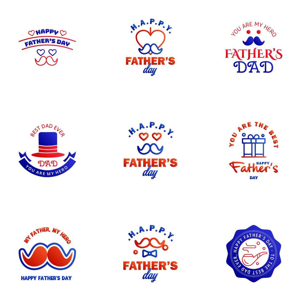 Love You Papa Card Design for Happy Fathers Day Typography Collection 9 Blue and red Design Editable Vector Design Elements