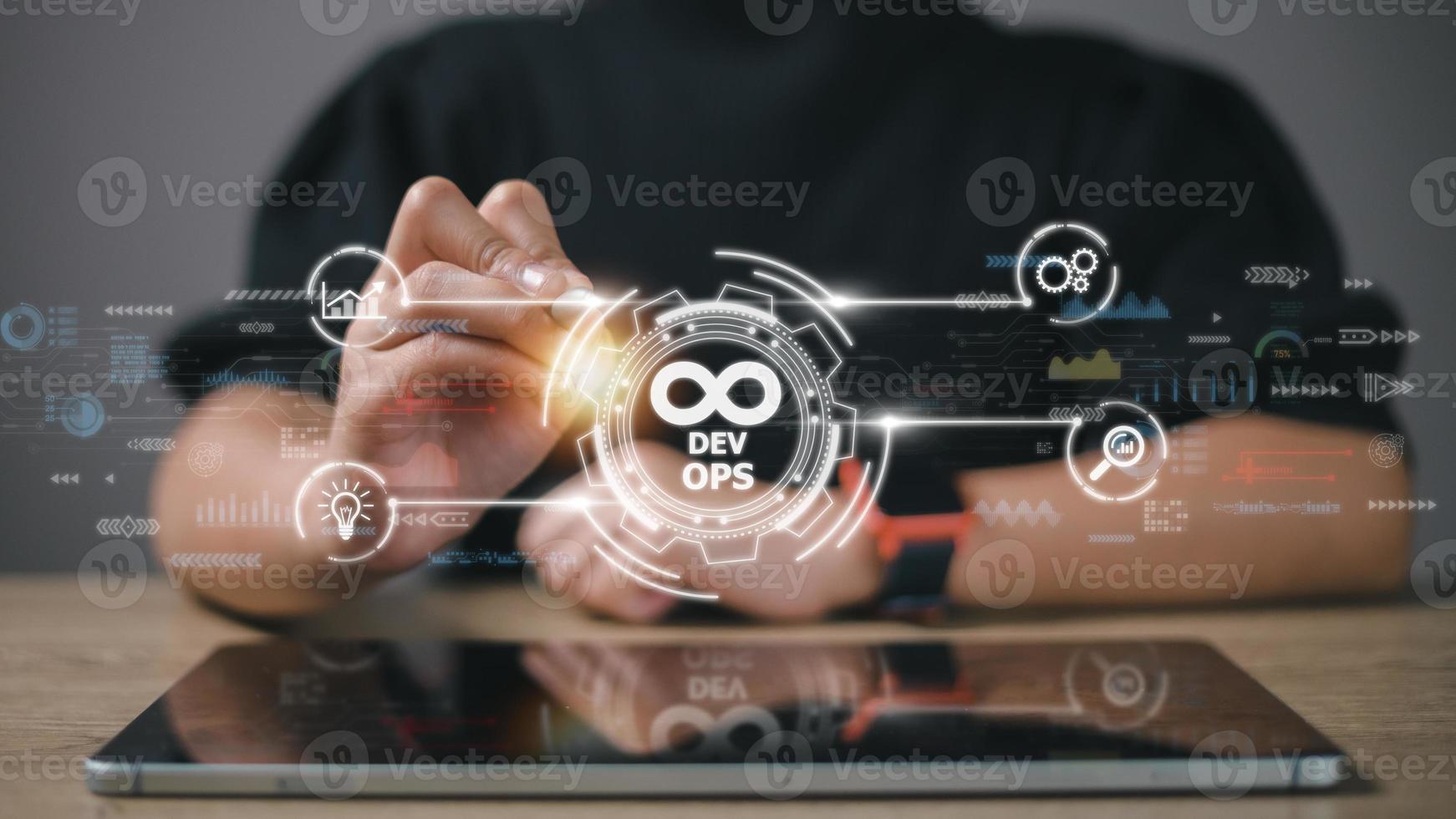 concepto devops, desarrollo de software y operaciones de ti, programación ágil foto