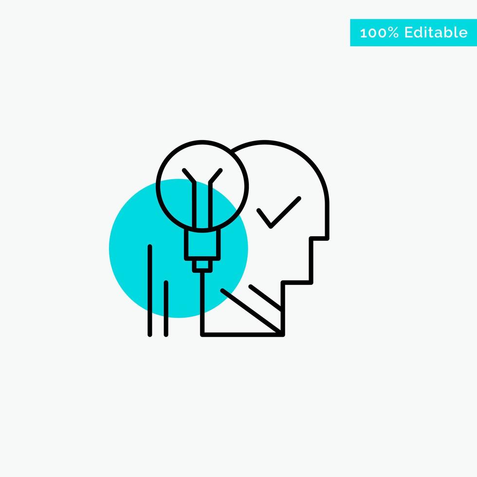 Creative Brain Idea Light bulb Mind Personal Power Success turquoise highlight circle point Vector icon