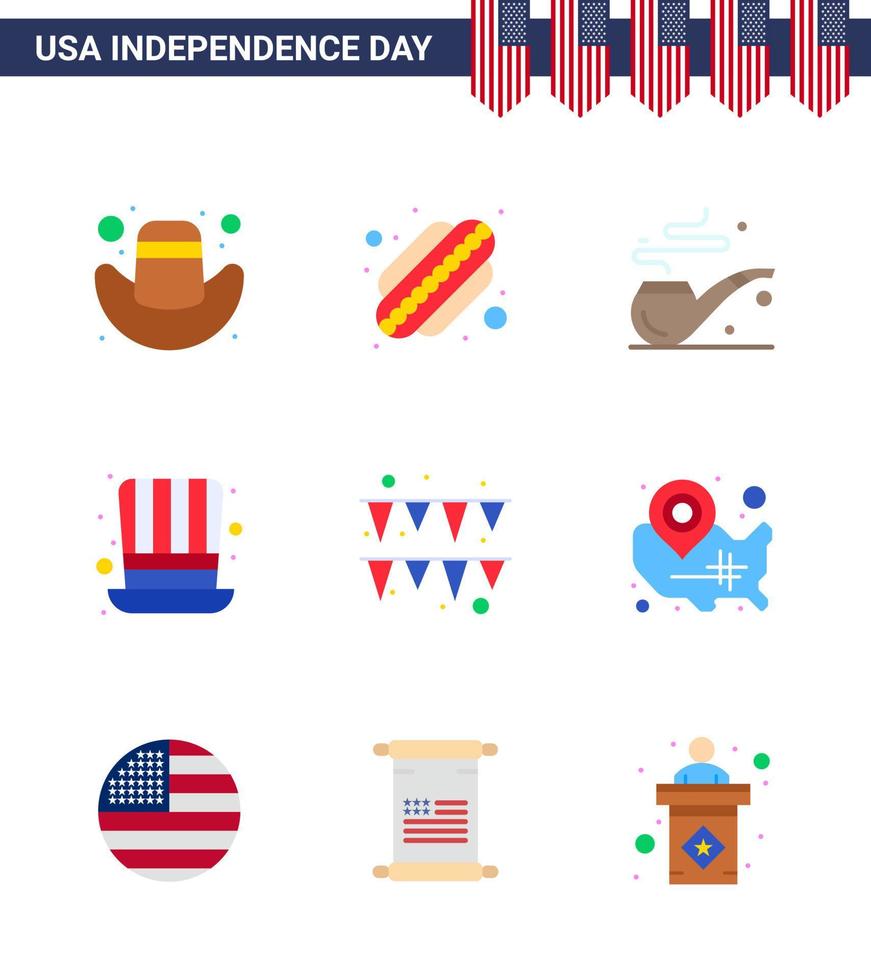 paquete de iconos de vector de stock de día americano 9 signos y símbolos de línea para estados paper st garland usa elementos de diseño de vector de día de estados unidos editables