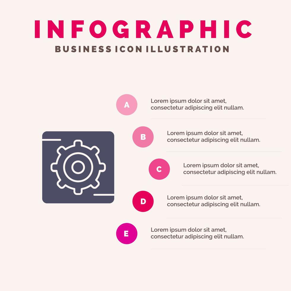 Gear Setting Box Solid Icon Infographics 5 Steps Presentation Background vector