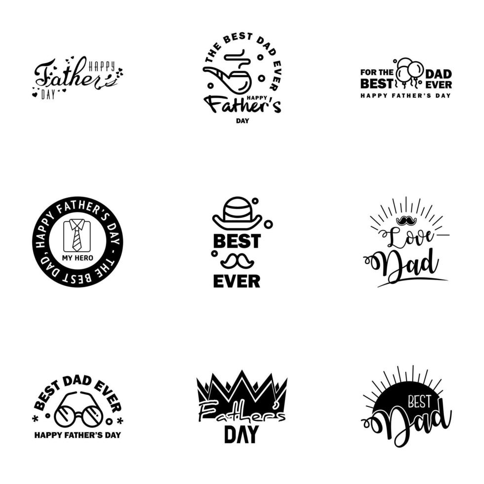 Set of fathers day 9 Black design elements Editable Vector Design Elements