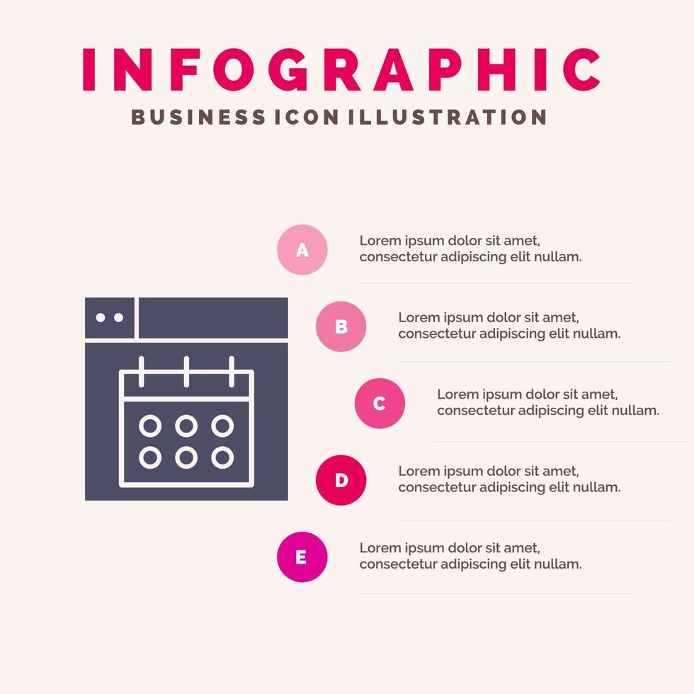 Web Design Calendar Date Solid Icon Infographics 5 Steps Presentation Background vector