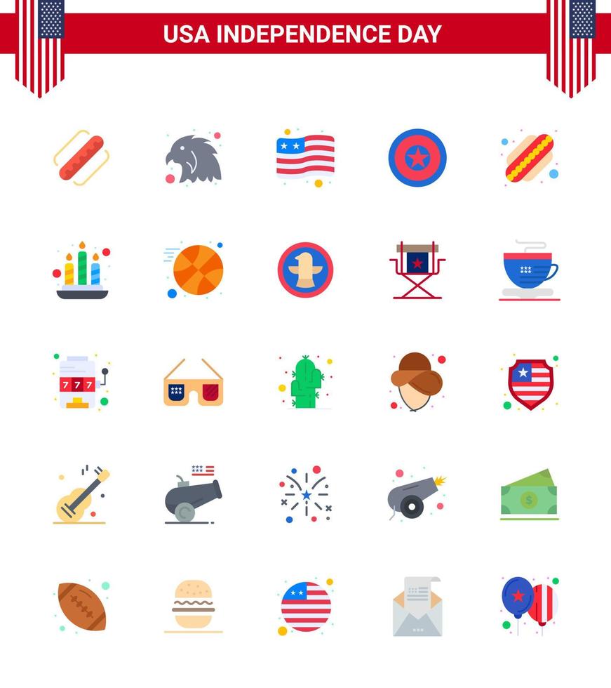 conjunto de 25 pisos vectoriales el 4 de julio, día de la independencia de estados unidos, como la bandera de hotdog de vela, día de la independencia estadounidense, elementos de diseño vectorial editables del día de estados unidos vector