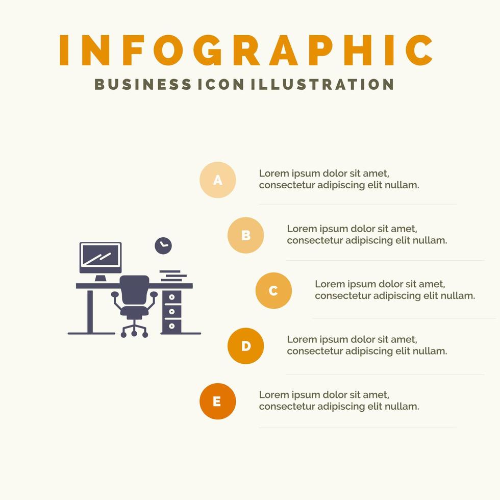 Office Space Chair Office Table Room Solid Icon Infographics 5 Steps Presentation Background vector